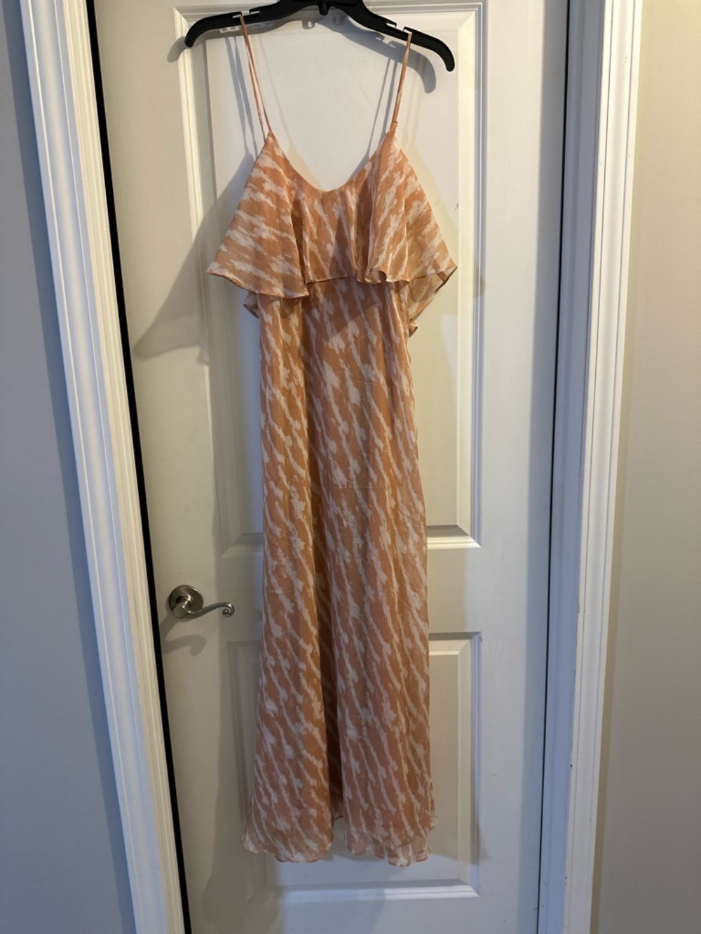BCBGeneration Peach and White Maxi Dress with Ruffle Overlay
